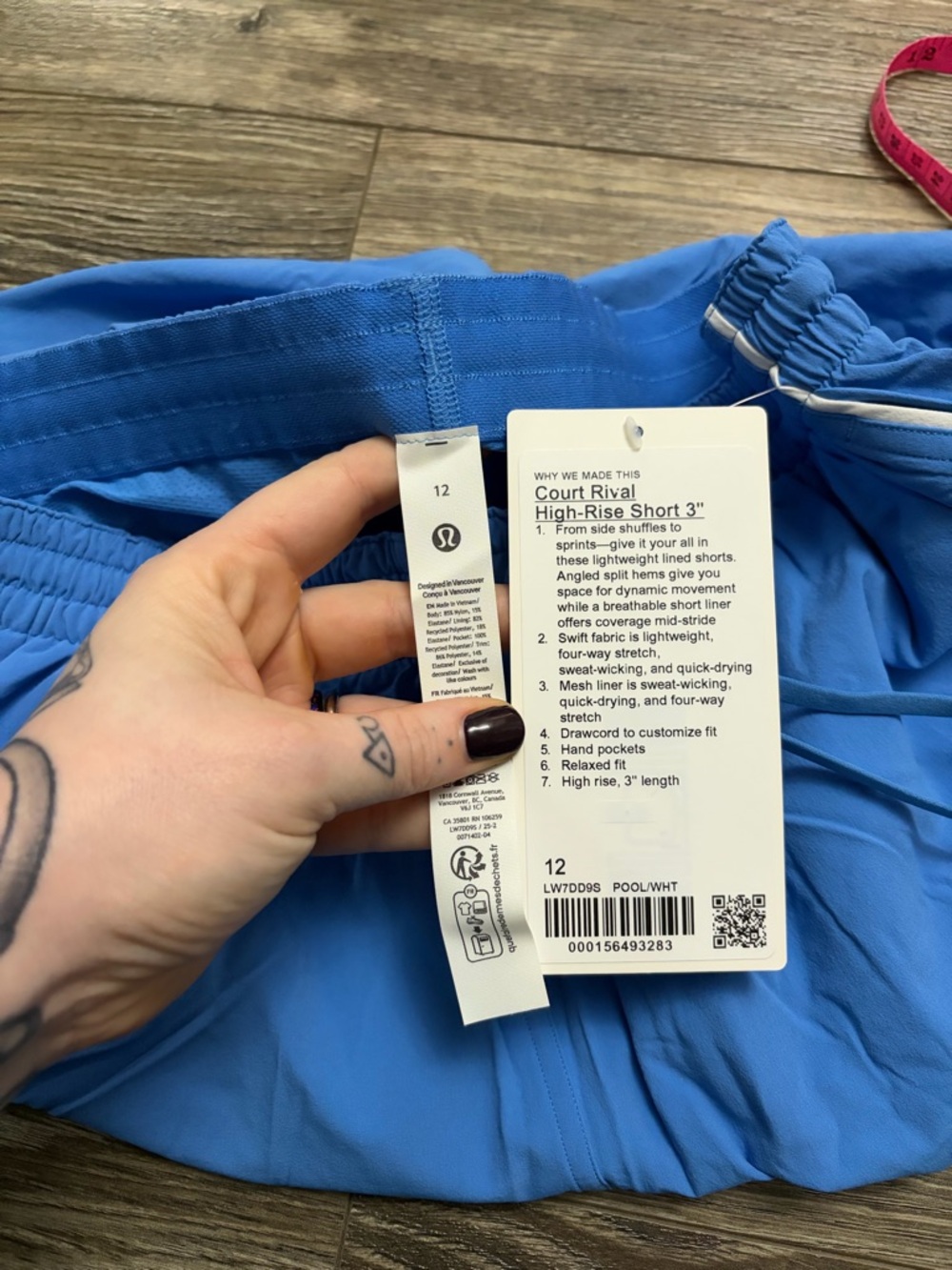 NWT Lululemon Court Rival High-Rise Short 3" (Pool Party/White) Size 12 - Picture 2 of 8